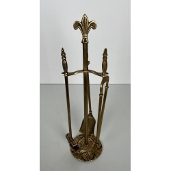 Nécessaire de Feu de Style Néoclassique en Laiton aux Fleurs de Lys, Travail Français, Vers 1970
