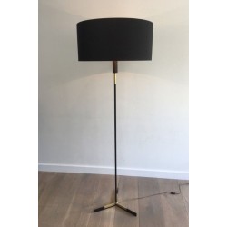 Lampadaire en Métal Laqué Noir et Laiton, Travail Français, vers 1950 | Maison BARROIS