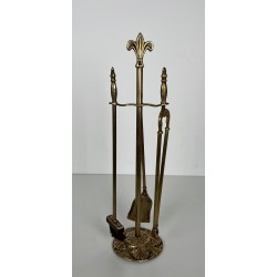 Nécessaire de Feu de Style Néoclassique en Laiton aux Fleurs de Lys, Travail Français, Vers 1970