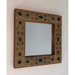 Petit Miroir Décoratif Orné d'Éléments en Résine Imitant la Pierre, Travail Français, Vers 1970