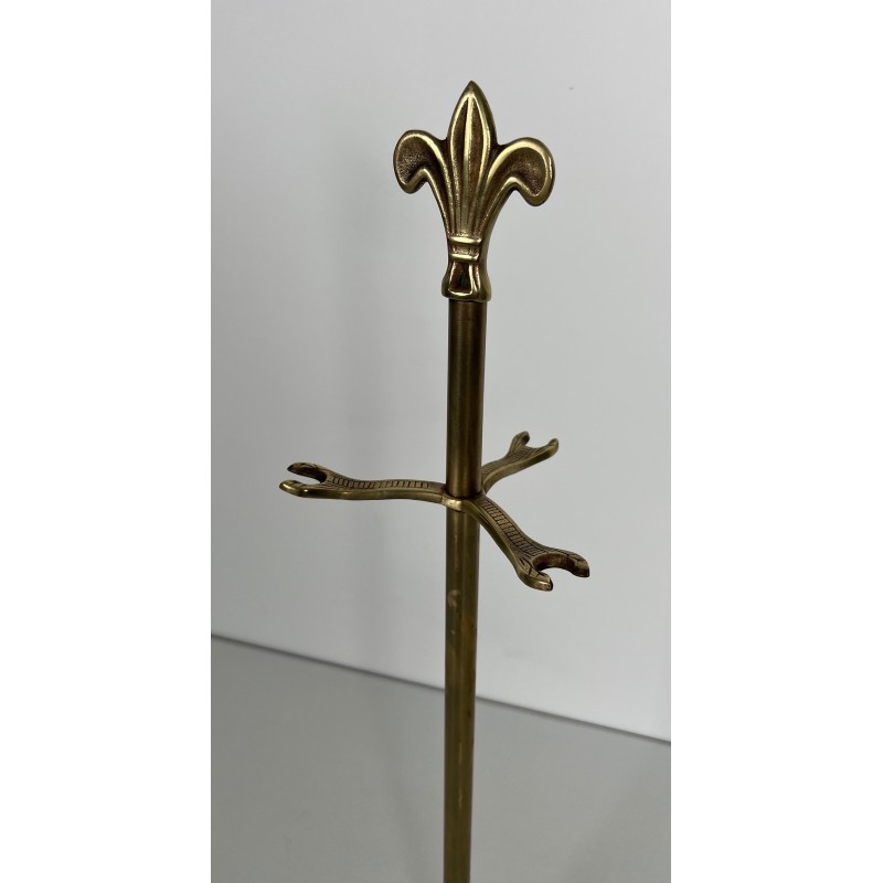 Nécessaire de Feu de Style Néoclassique en Laiton aux Fleurs de Lys, Travail Français, Vers 1970