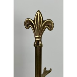 Neoclassical Style Brass Fireplace Tools Set with Fleur-de-Lis Motifs, French Work, Circa 1970