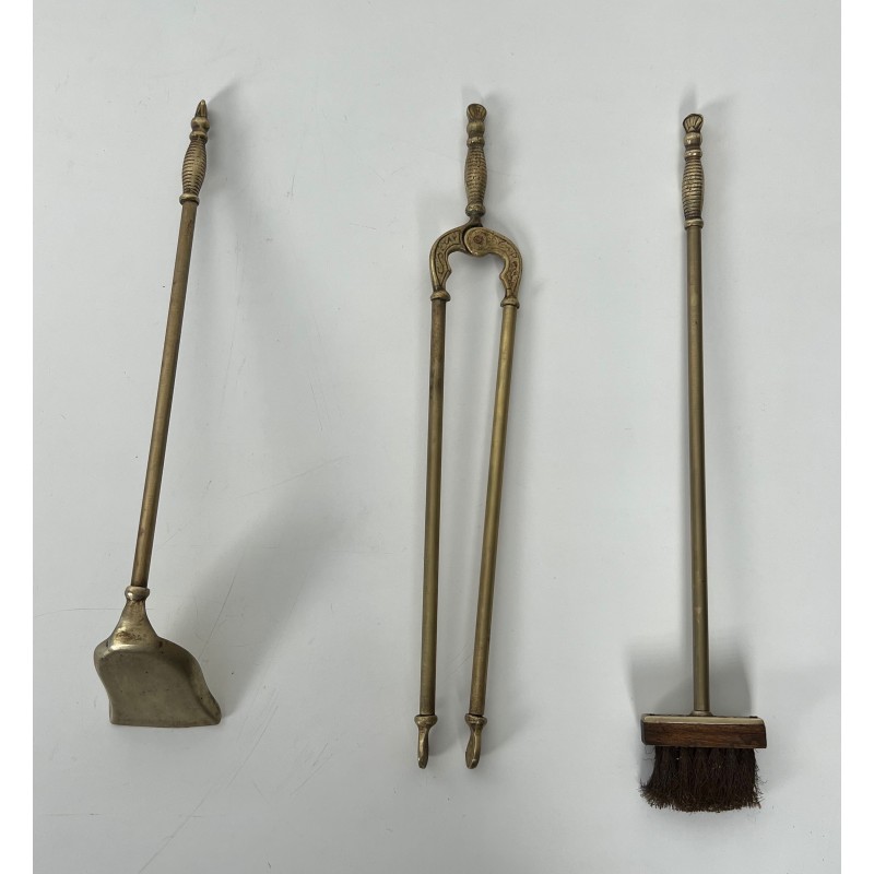 Nécessaire de Feu de Style Néoclassique en Laiton aux Fleurs de Lys, Travail Français, Vers 1970