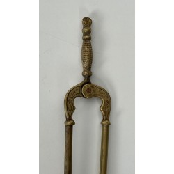 Neoclassical Style Brass Fireplace Tools Set with Fleur-de-Lis Motifs, French Work, Circa 1970