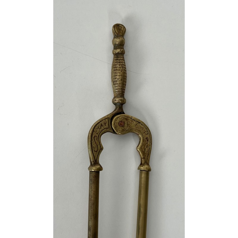 Nécessaire de Feu de Style Néoclassique en Laiton aux Fleurs de Lys, Travail Français, Vers 1970