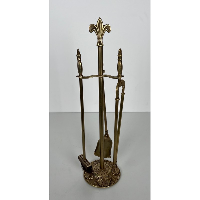 Nécessaire de Feu de Style Néoclassique en Laiton aux Fleurs de Lys, Travail Français, Vers 1970