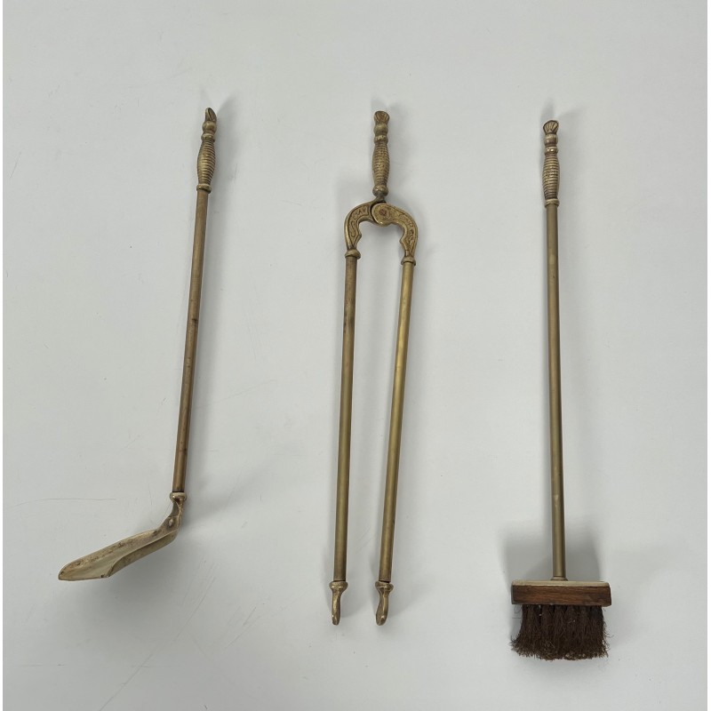 Nécessaire de Feu de Style Néoclassique en Laiton aux Fleurs de Lys, Travail Français, Vers 1970