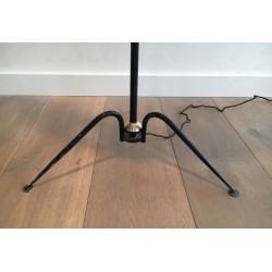 Lampadaire en Métal Laqué Noir et Laiton, Travail Français, vers 1950 | Maison BARROIS