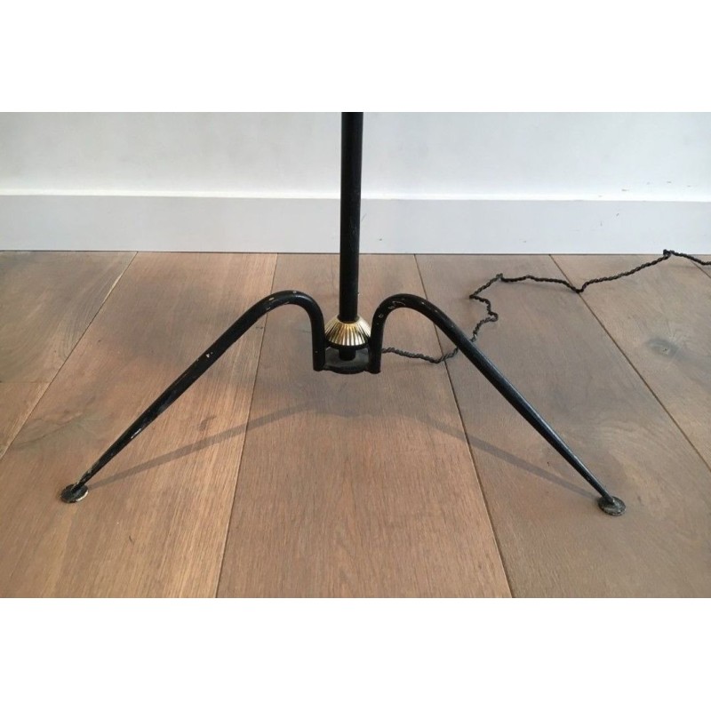 Black Lacquered Metal and Brass Floor Lamp, French Work, circa 1950 | Maison BARROIS