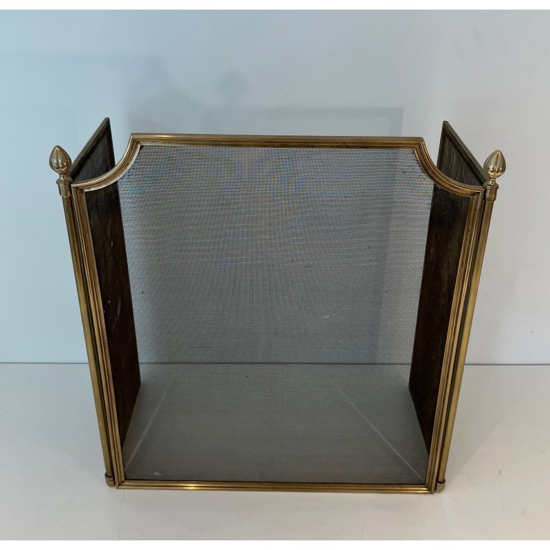 Pare-Feu de Style Néoclassique en Acier Brossé, Laiton et Grillage dans le goût de la Maison Jansen