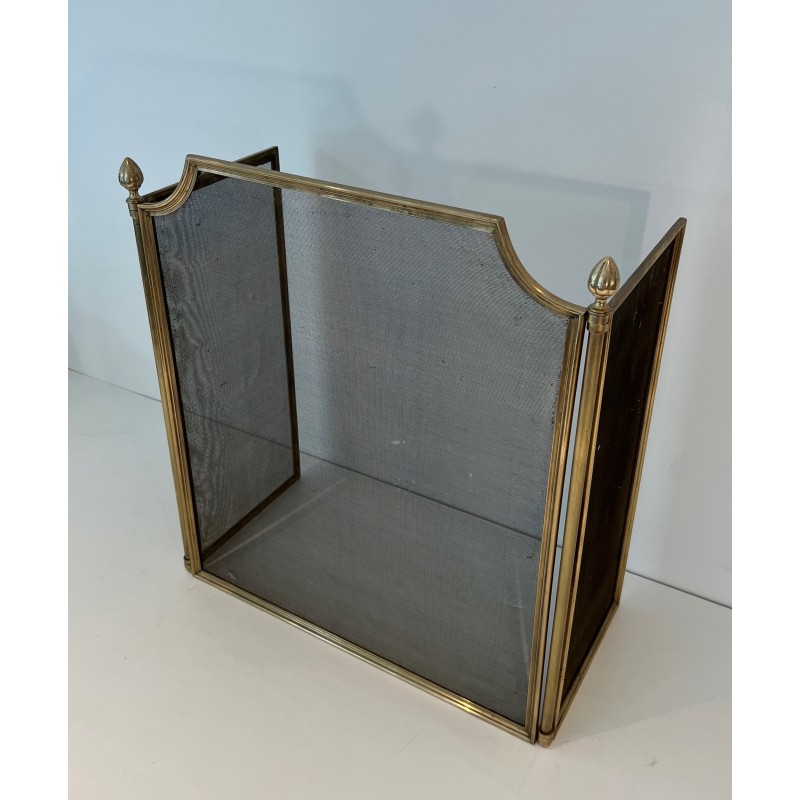 Pare-Feu de Style Néoclassique en Acier Brossé, Laiton et Grillage dans le goût de la Maison Jansen