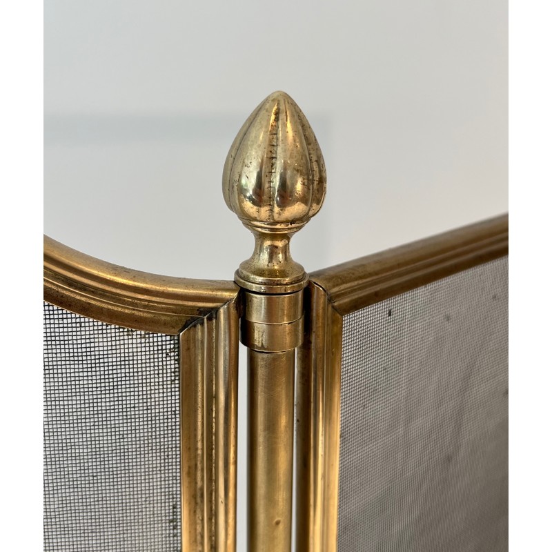 Pare-Feu de Style Néoclassique en Acier Brossé, Laiton et Grillage dans le goût de la Maison Jansen