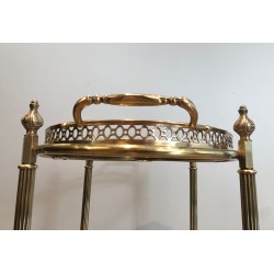 Table Roulante Ovale en Laiton à Plateau Amovible et Porte-Bouteilles, Travail Français de la Maison Jansen, Vers 1940