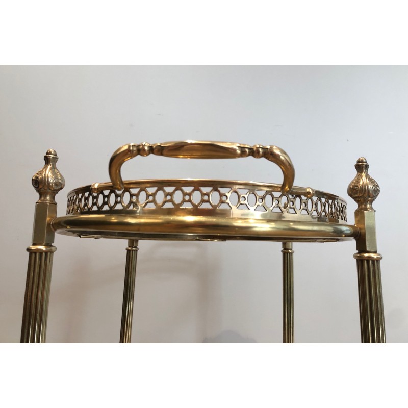 Oval Brass Drinks Trolley with Removable Tray and Bottle Holder, French Work by Maison Jansen, Circa 1940