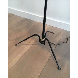 Lampadaire en Métal Laqué Noir et Laiton, Travail Français, vers 1950 | Maison BARROIS