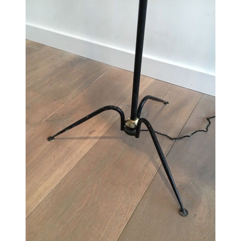 Lampadaire en Métal Laqué Noir et Laiton, Travail Français, vers 1950 | Maison BARROIS