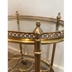 Oval Brass Drinks Trolley with Removable Tray and Bottle Holder, French Work by Maison Jansen, Circa 1940