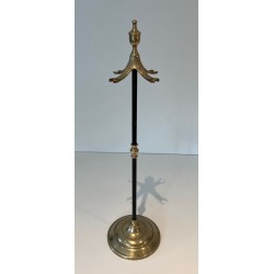 Brass and Black Lacquered Metal Fireplace Tools Set, French Work, Circa 1970