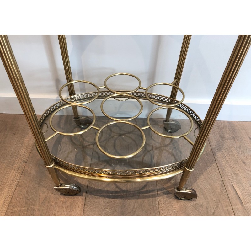 Oval Brass Drinks Trolley with Removable Tray and Bottle Holder, French Work by Maison Jansen, Circa 1940