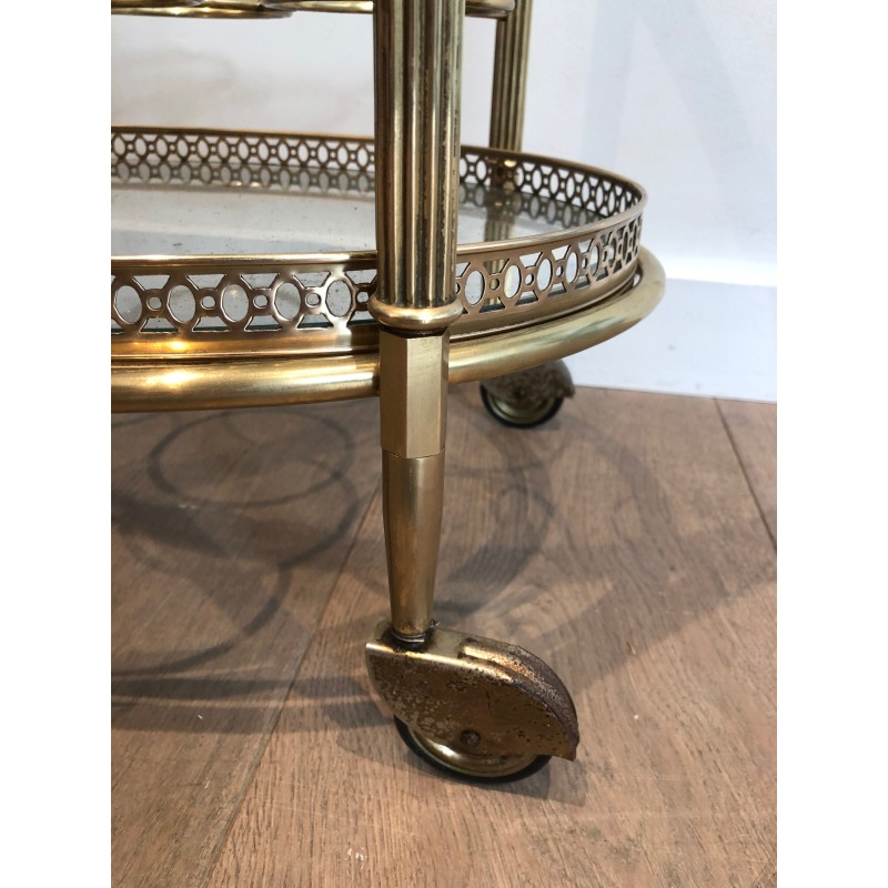Oval Brass Drinks Trolley with Removable Tray and Bottle Holder, French Work by Maison Jansen, Circa 1940