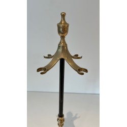 Nécessaire de Feu en Laiton et Métal Laqué Noir, Travail Français, Vers 1970
