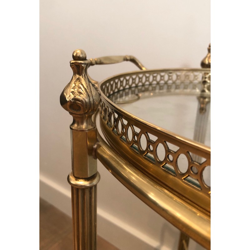 Oval Brass Drinks Trolley with Removable Tray and Bottle Holder, French Work by Maison Jansen, Circa 1940
