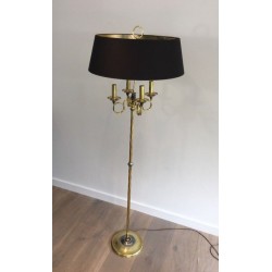 Neoclassical Brushed Steel and Brass Floor Lamp In the Style of Maison Charles
