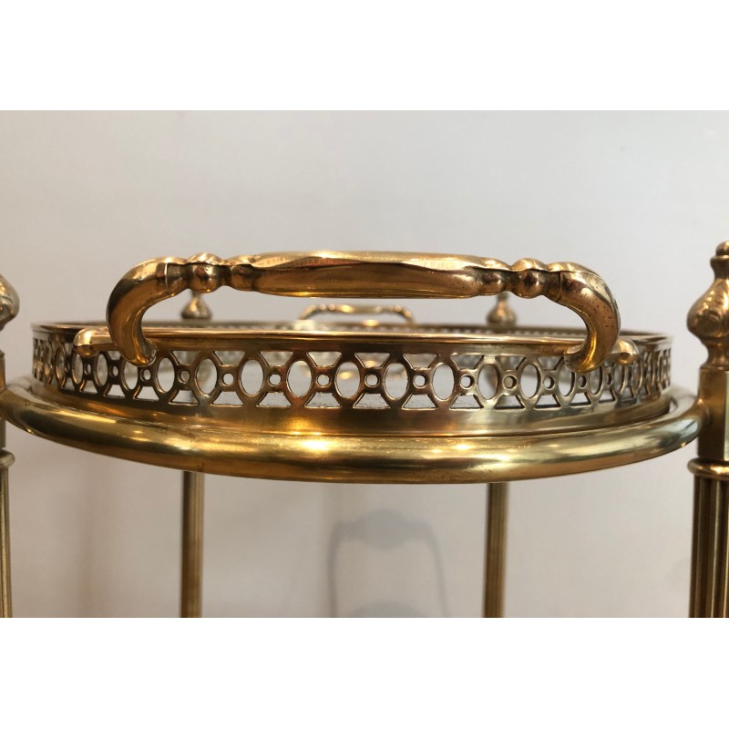 Oval Brass Drinks Trolley with Removable Tray and Bottle Holder, French Work by Maison Jansen, Circa 1940