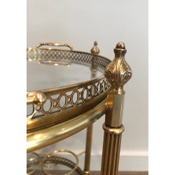 Oval Brass Drinks Trolley with Removable Tray and Bottle Holder, French Work by Maison Jansen, Circa 1940