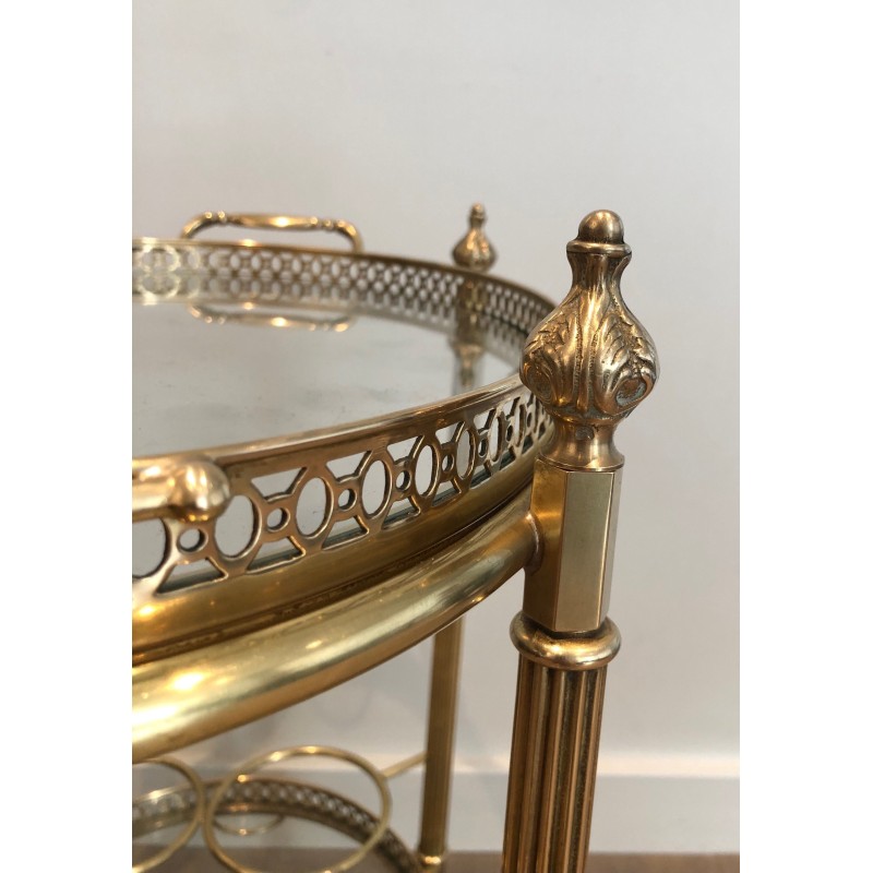 Oval Brass Drinks Trolley with Removable Tray and Bottle Holder, French Work by Maison Jansen, Circa 1940