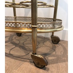 Oval Brass Drinks Trolley with Removable Tray and Bottle Holder, French Work by Maison Jansen, Circa 1940