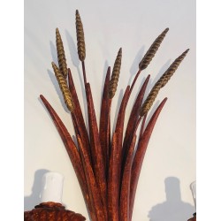 Red Lacquered and Gilded Wheat Sheaf Wall Sconce, French Work in the Style of Coco Chanel, Circa 1970