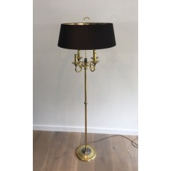 Lampadaire de Parquet en Acier Brossé et Laiton. Dans le goût de la Maison Charles