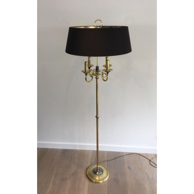 Lampadaire de Parquet en Acier Brossé et Laiton. Dans le goût de la Maison Charles