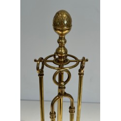 Neoclassical Style Brass Fireplace Tools on Stand Attributed to Maison Jansen 