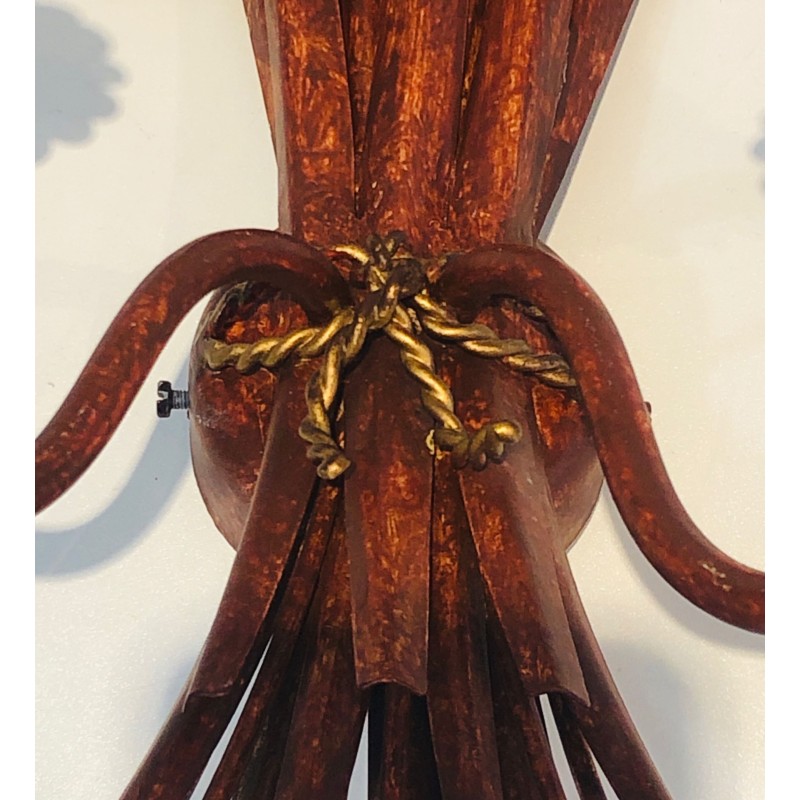 Red Lacquered and Gilded Wheat Sheaf Wall Sconce, French Work in the Style of Coco Chanel, Circa 1970