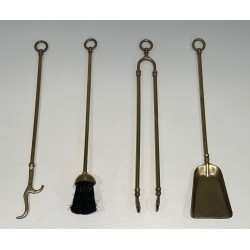 Neoclassical Style Brass Fireplace Tools on Stand Attributed to Maison Jansen 