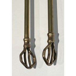 Neoclassical Style Brass Fireplace Tools on Stand Attributed to Maison Jansen 