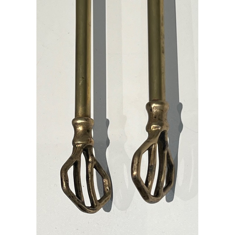 Neoclassical Style Brass Fireplace Tools on Stand Attributed to Maison Jansen 