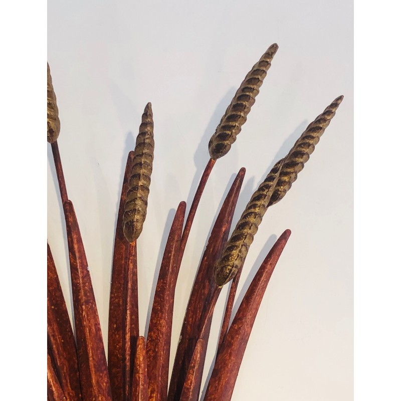 Red Lacquered and Gilded Wheat Sheaf Wall Sconce, French Work in the Style of Coco Chanel, Circa 1970