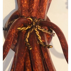 Red Lacquered and Gilded Wheat Sheaf Wall Sconce, French Work in the Style of Coco Chanel, Circa 1970