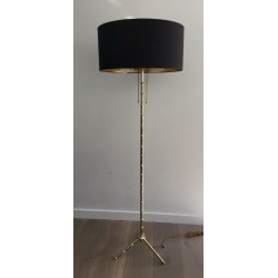 Lampadaire de parquet Façon Faux-Bambou en Bronze et Laiton de Jacques Adnet
