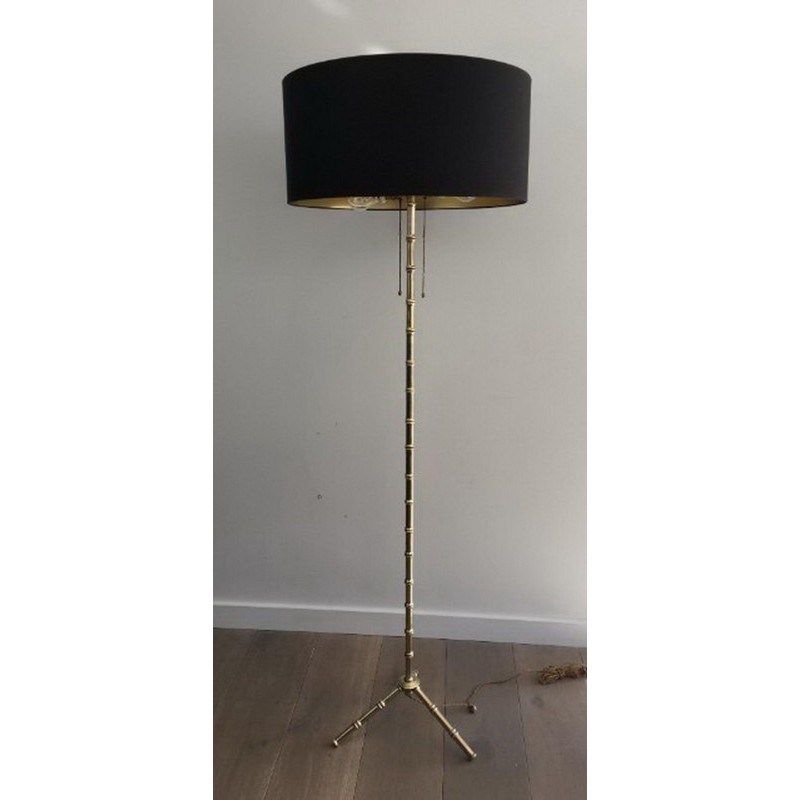 Faux-Bambou Bronze and Brass Floor Lamp by Jacques Adnet