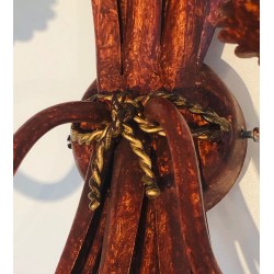 Red Lacquered and Gilded Wheat Sheaf Wall Sconce, French Work in the Style of Coco Chanel, Circa 1970