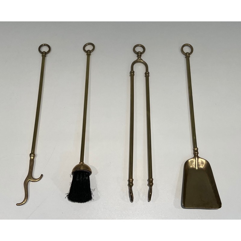 Neoclassical Style Brass Fireplace Tools on Stand Attributed to Maison Jansen 