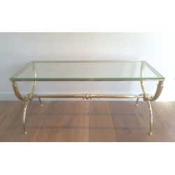 Neoclassical Brass and Glass Coffee Table by Raymond Subes, French Work, Circa 1940