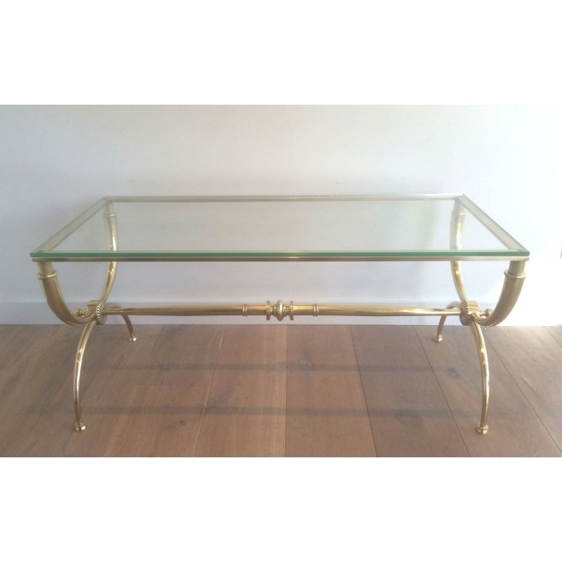 Neoclassical Brass and Glass Coffee Table by Raymond Subes, French Work, Circa 1940
