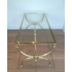 Neoclassical Brass and Glass Coffee Table by Raymond Subes, French Work, Circa 1940