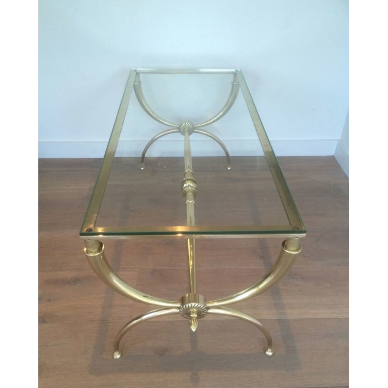 Neoclassical Brass and Glass Coffee Table by Raymond Subes, French Work, Circa 1940