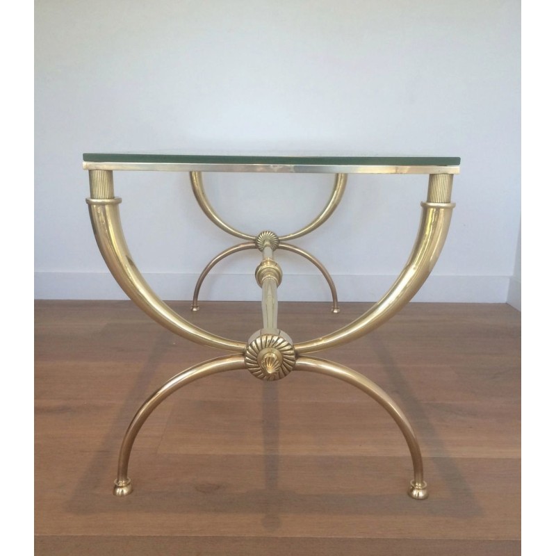 Table Basse Néoclassique en Laiton et Verre par Raymond Subes, Travail Français, Vers 1940